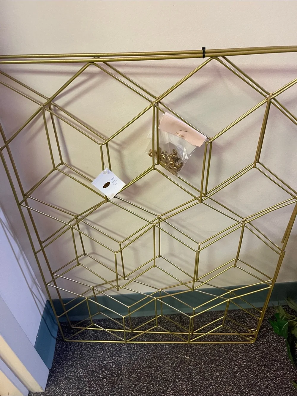 NWT 2 Gold Geometric Wall Grid Panels - Modern Home Wall Decor